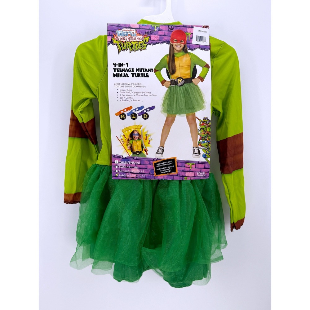 Nickelodeon TMNT 4-in-1 Girls Costume Dress Shell Masks Large 10-12 New